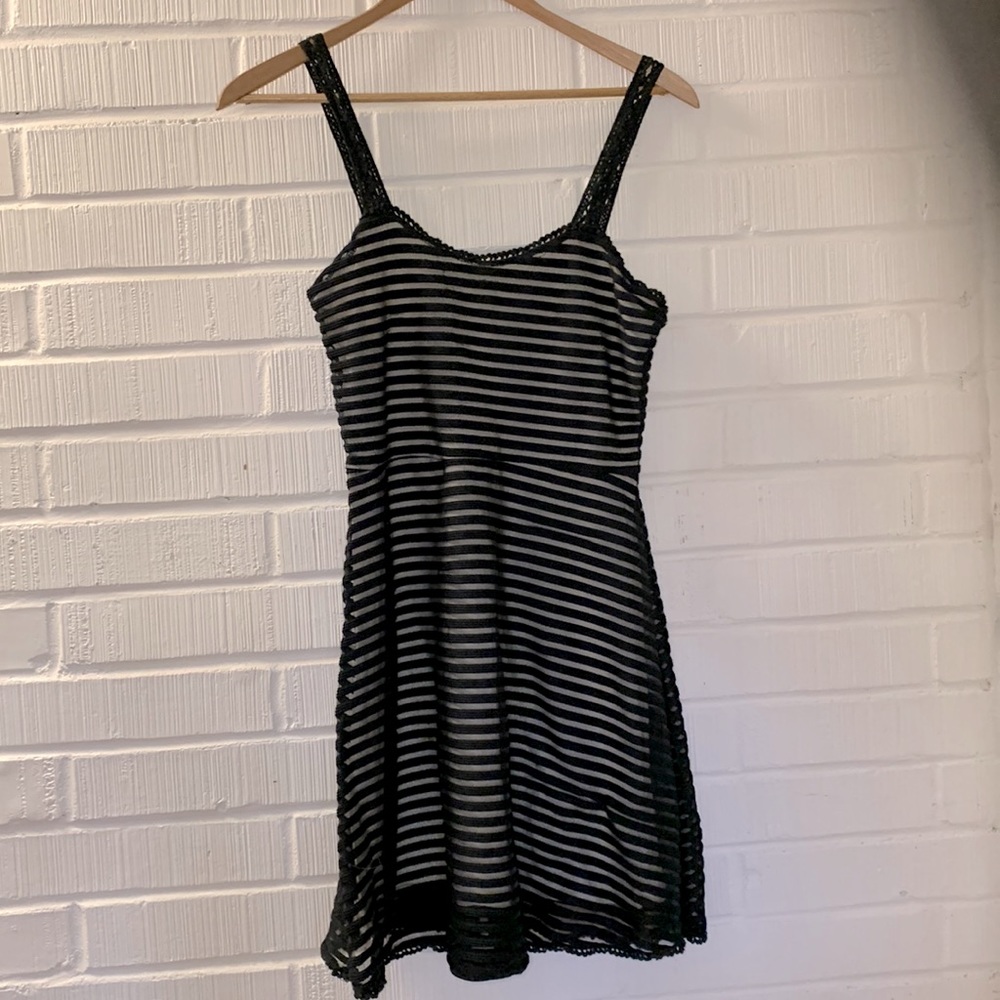Free People Sheer Black Striped Dress Sweet Lace Details Nude Lining Small